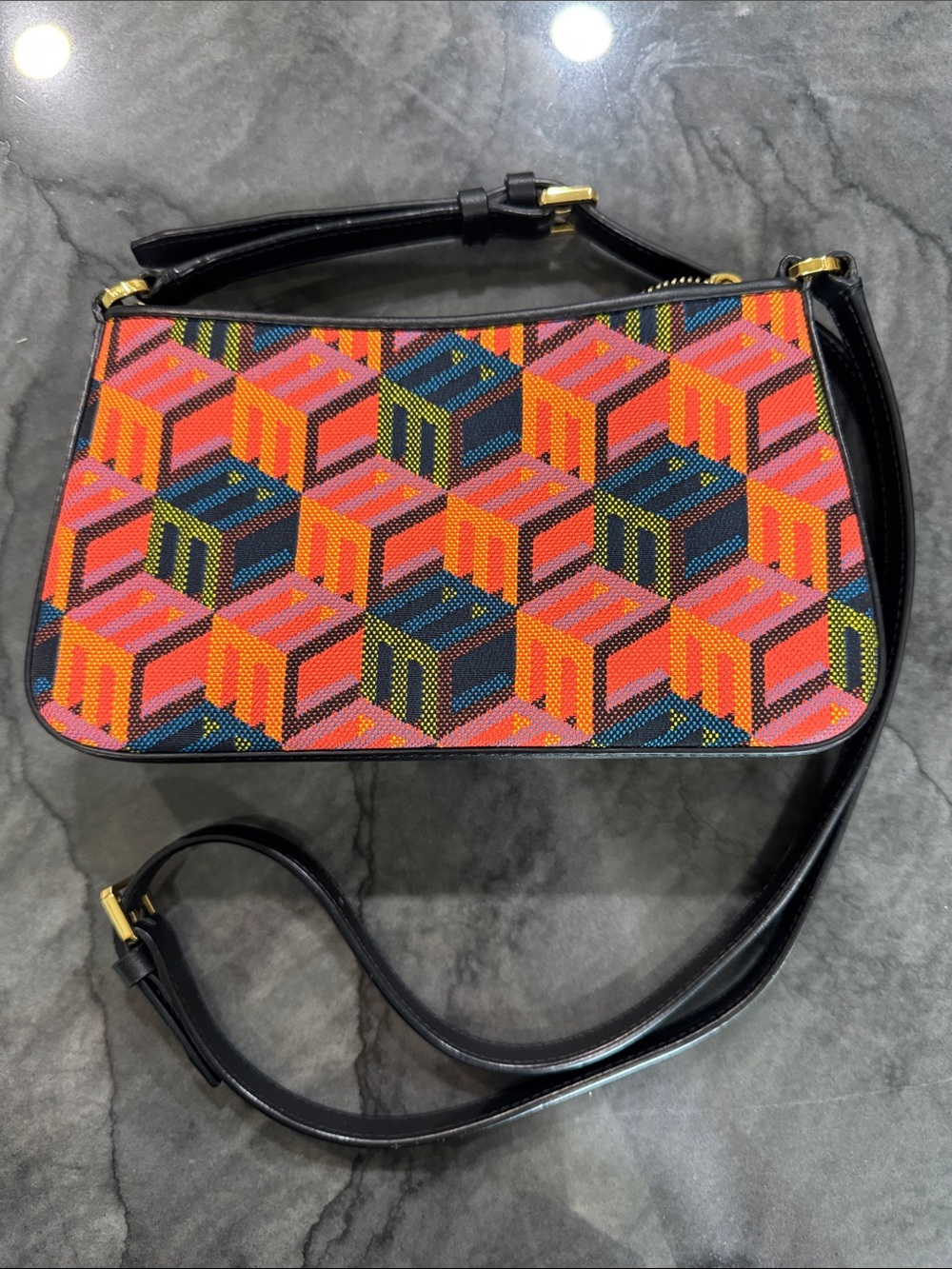 Colorful Geometric Print Shoulder Bag - Black Trim NEW - without tags